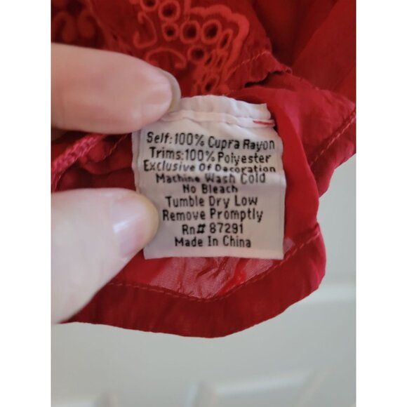 Johnny Was Red Eyelet Top lace Embroidered blouse size XL Cupro boho festival - Picture 6 of 6